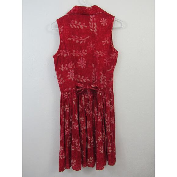 Phool Small Cotton Pink and Red Floral Print Dress Vintage 90s Sleeveless Button - Picture 2 of 7